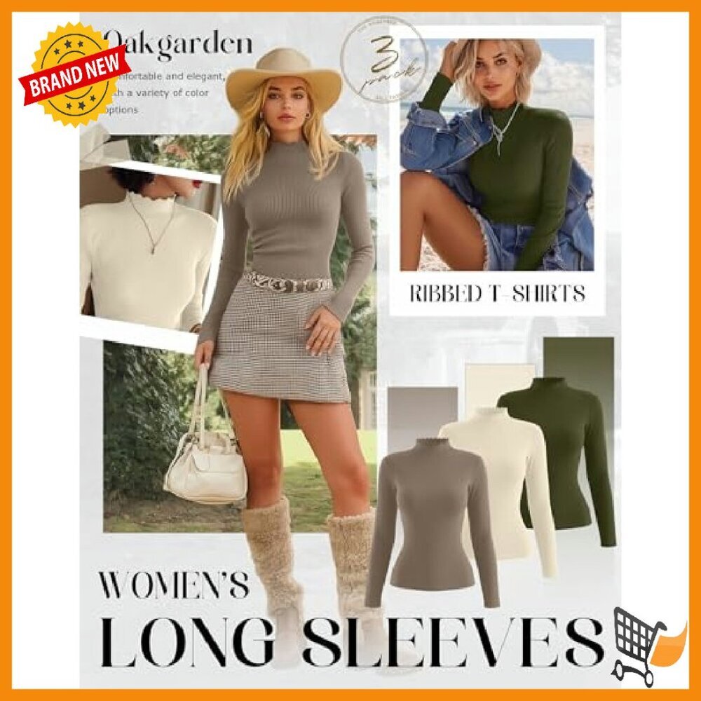 3 Pack Women's Slim Fit Cotton Long Sleeve Mock Turtleneck Thermal Tops - Picture 3 of 8
